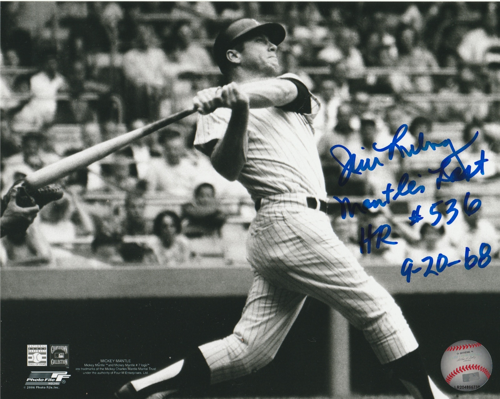 Jim Lonborg Boston Red Sox Autograph 8x10 B&W photo of Mantle's Last HR